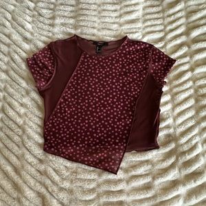 forever 21 ★ women's large merlot purple reworked ditsy floral mesh top